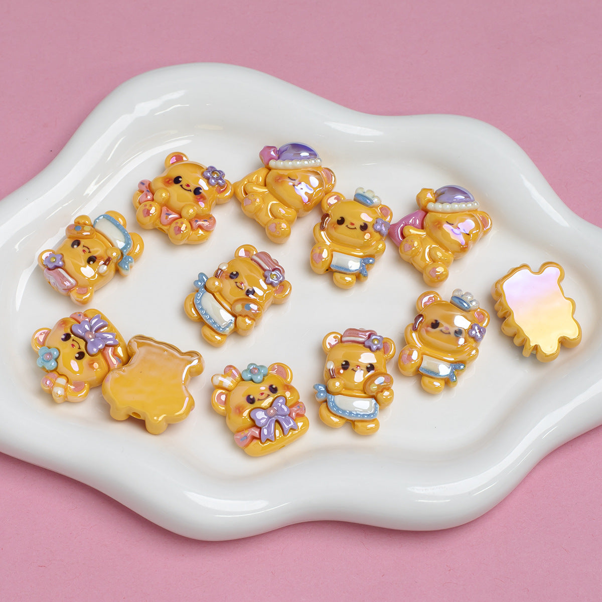 Electroplating Cartoon Butter Bear Acrylic Through-hole Beads | Acrylic Bead for DIY Bracelet Keychain Jewelry Making