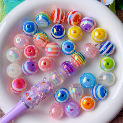 15mm UV-plated Acrylic Striped Straight Hole Beads - Beadable Cat