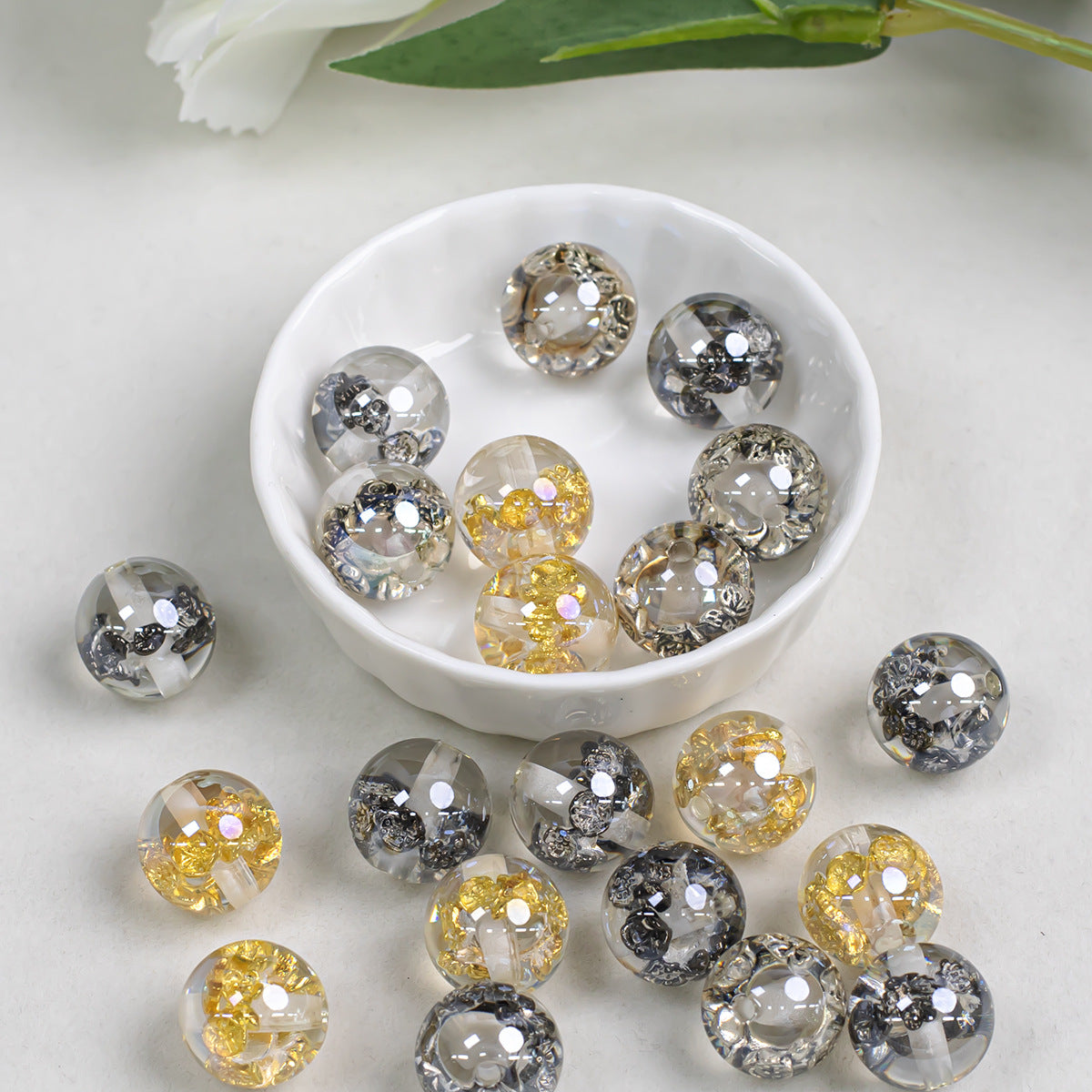 16mm Transparent Acrylic Straight Hole Beads Inlaid with Roses | Acrylic Bead for DIY Bracelet Keychain Jewelry Making