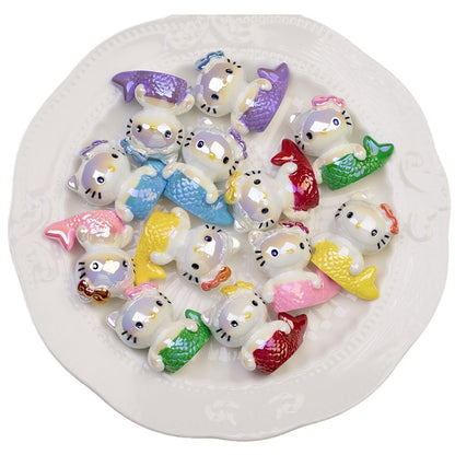 Electroplated Through-hole Cartoon Mermaid Cat Acrylic Beads - Beadable Cat