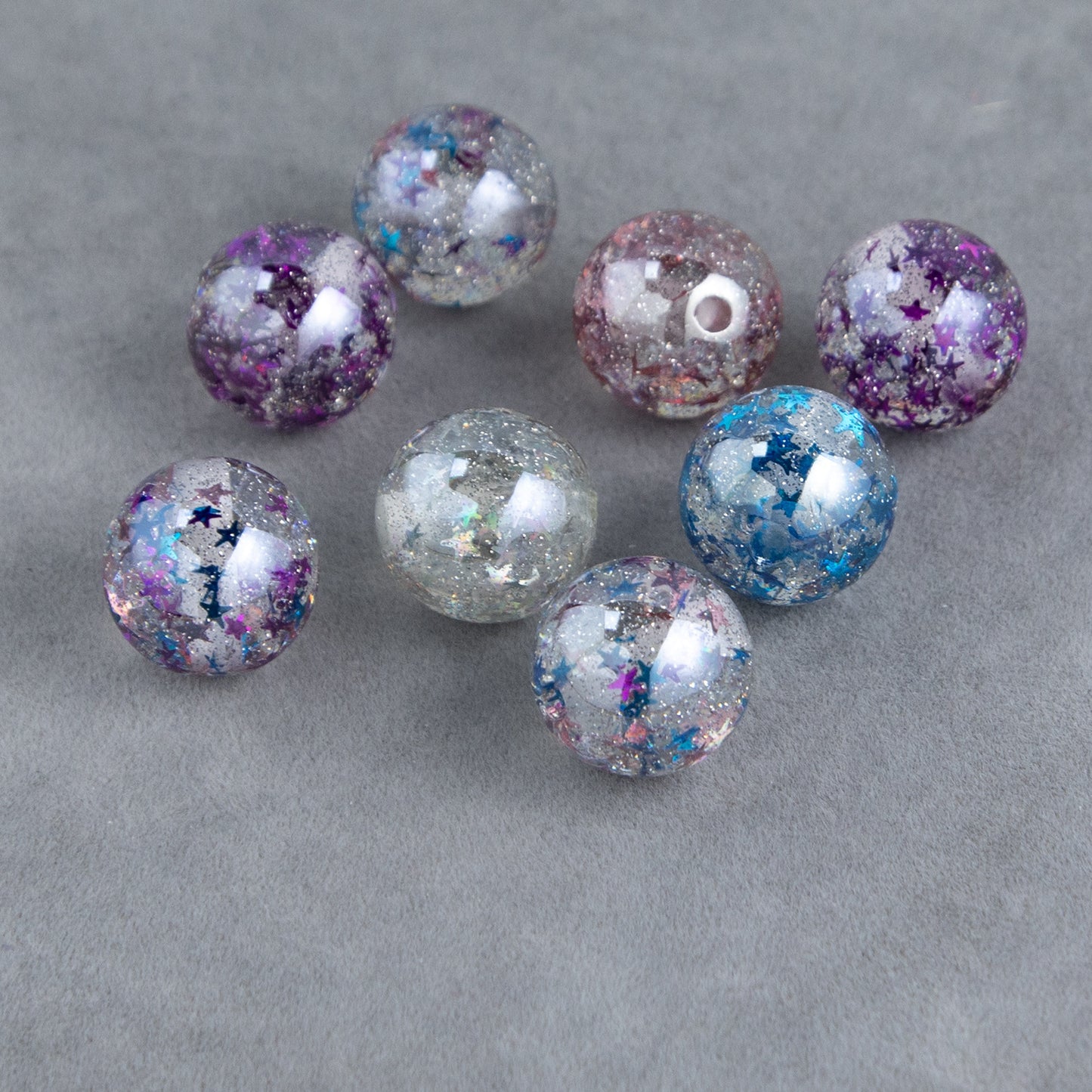 16MM Acrylic Transparent Fine Glitter Star Through Hole Beads - Beadable Cat