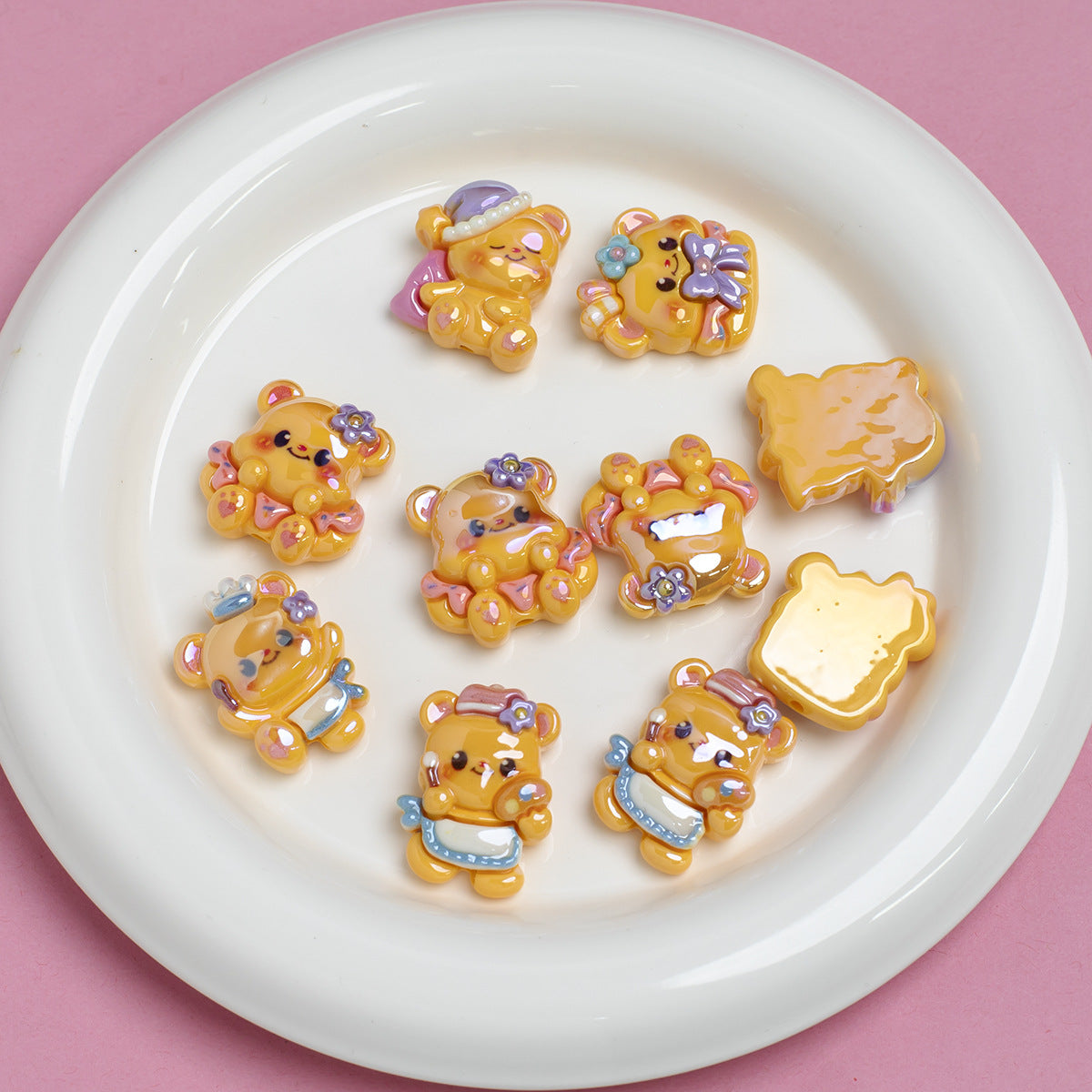 Electroplating Cartoon Butter Bear Acrylic Through-hole Beads | Acrylic Bead for DIY Bracelet Keychain Jewelry Making