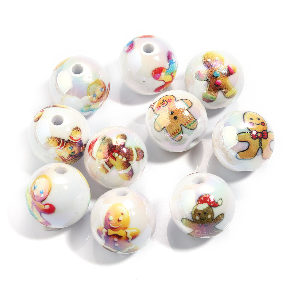 16mm Acrylic Solid Color Christmas Series Printed Straight Hole Beads - Beadable Cat