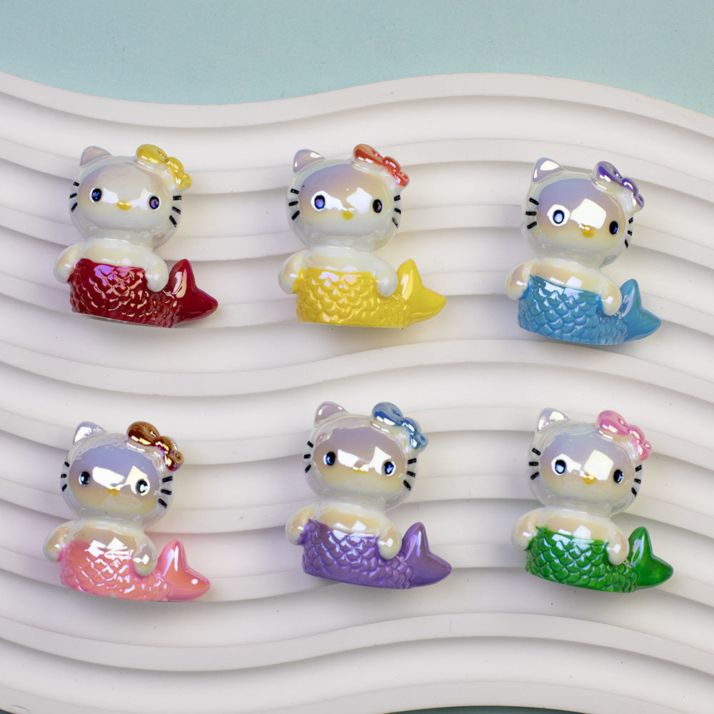 Electroplated Through-hole Cartoon Mermaid Cat Acrylic Beads - Beadable Cat