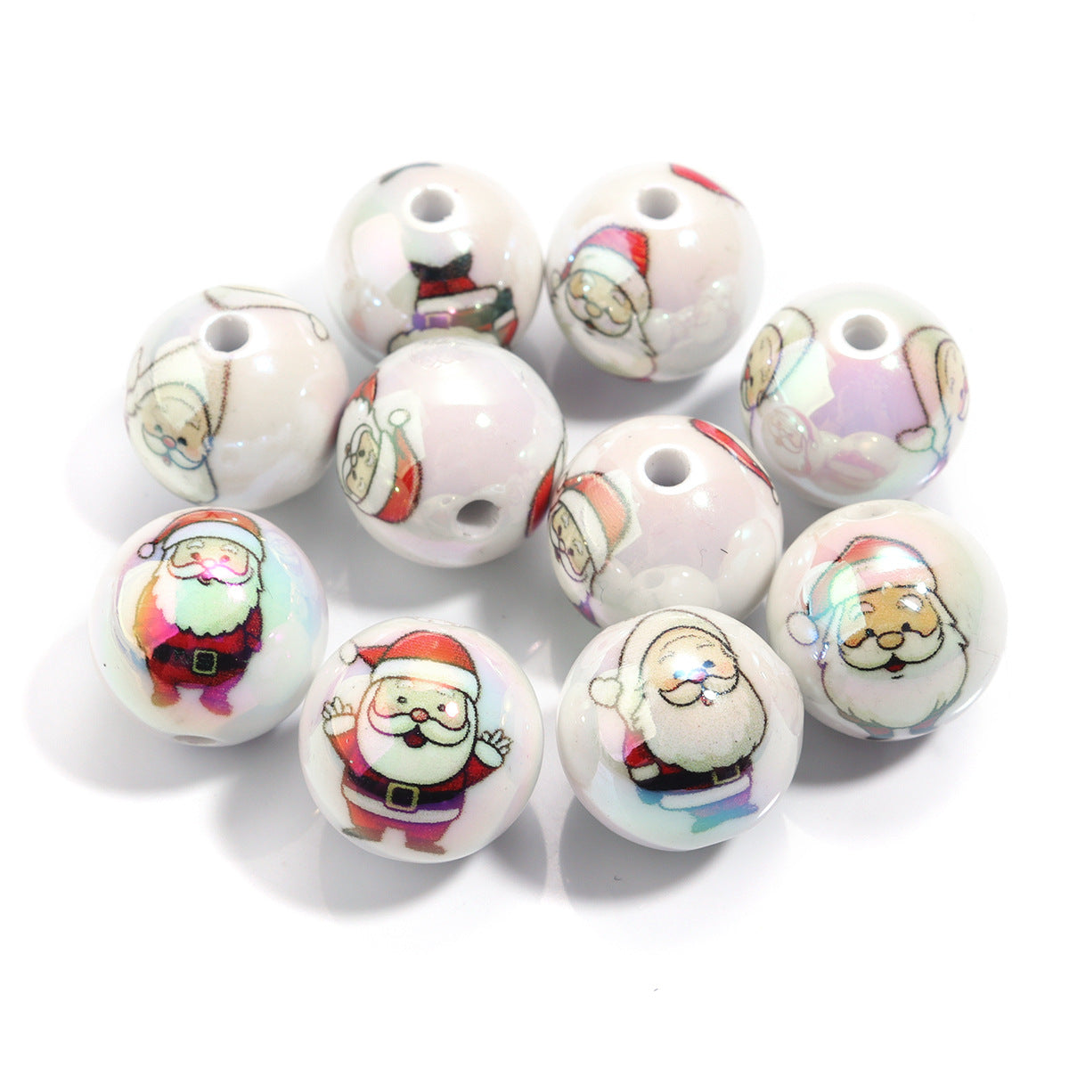 16mm Acrylic Solid Color Christmas Series Printed Straight Hole Beads | Acrylic Bead for DIY Bracelet Keychain Jewelry Making