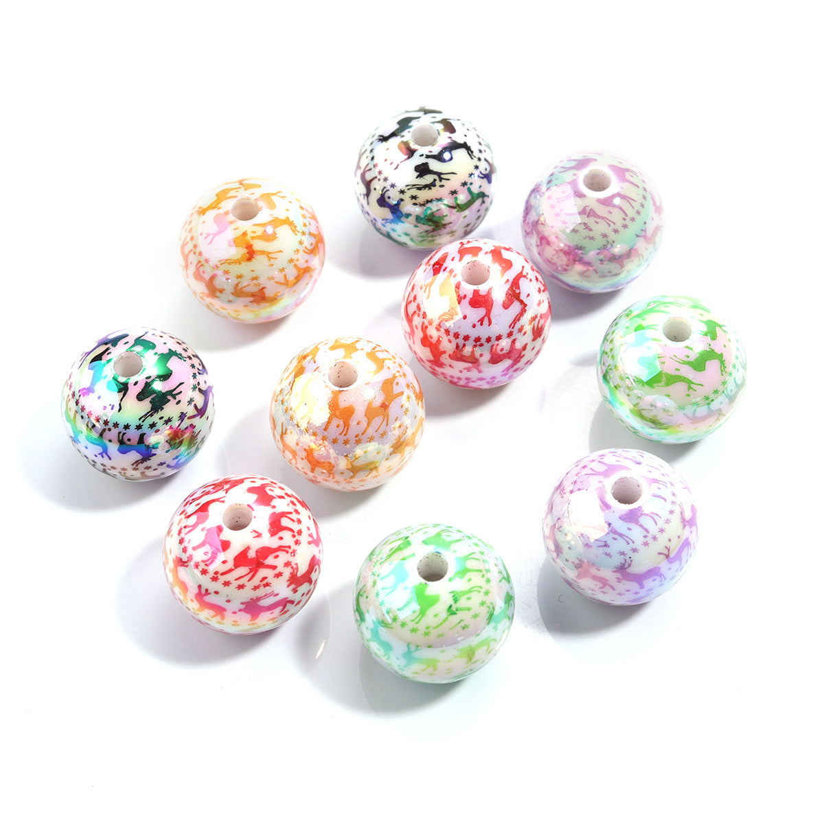 16mm Acrylic Solid Color Christmas Series Printed Straight Hole Beads - Beadable Cat