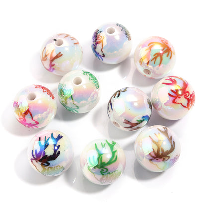 16mm Acrylic Solid Color Christmas Series Printed Straight Hole Beads - Beadable Cat