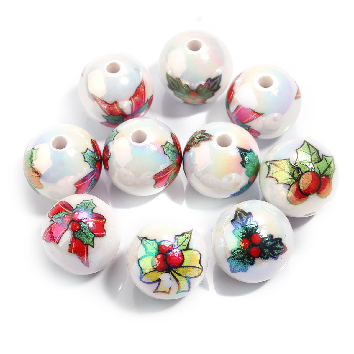 16mm Acrylic Solid Color Christmas Series Printed Straight Hole Beads | Acrylic Bead for DIY Bracelet Keychain Jewelry Making