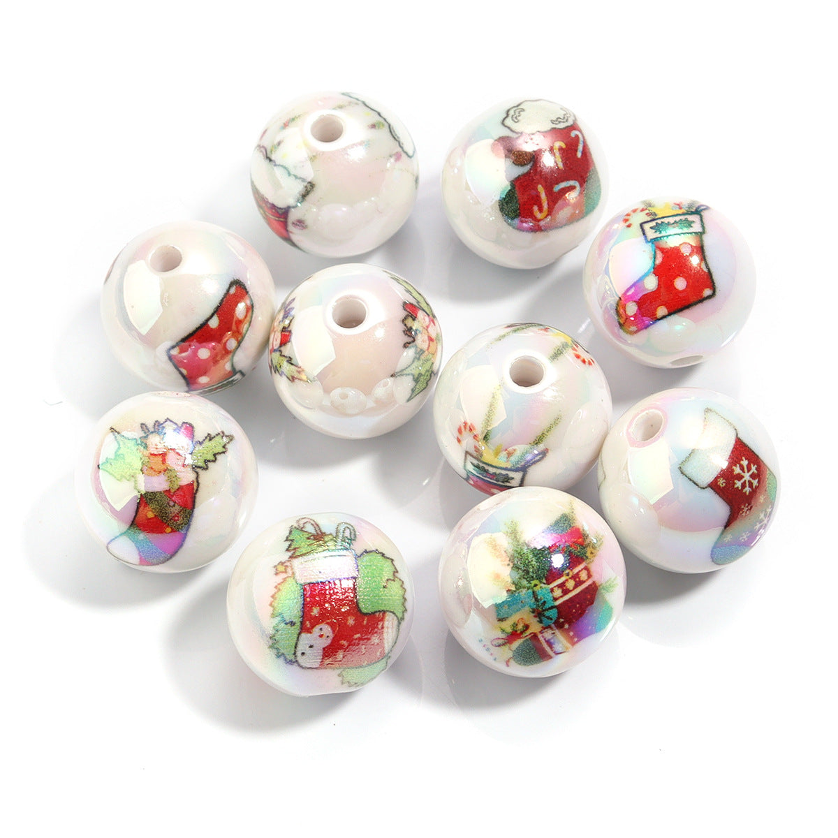 16mm Acrylic Solid Color Christmas Series Printed Straight Hole Beads | Acrylic Bead for DIY Bracelet Keychain Jewelry Making