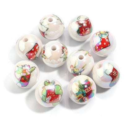 16mm Acrylic Solid Color Christmas Series Printed Straight Hole Beads - Beadable Cat