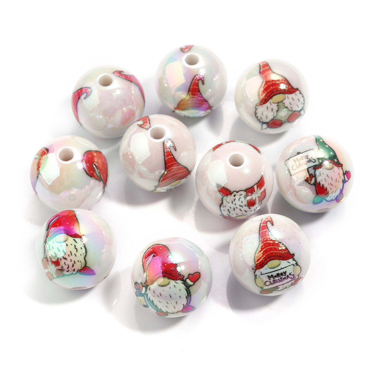 16mm Acrylic Solid Color Christmas Series Printed Straight Hole Beads - Beadable Cat