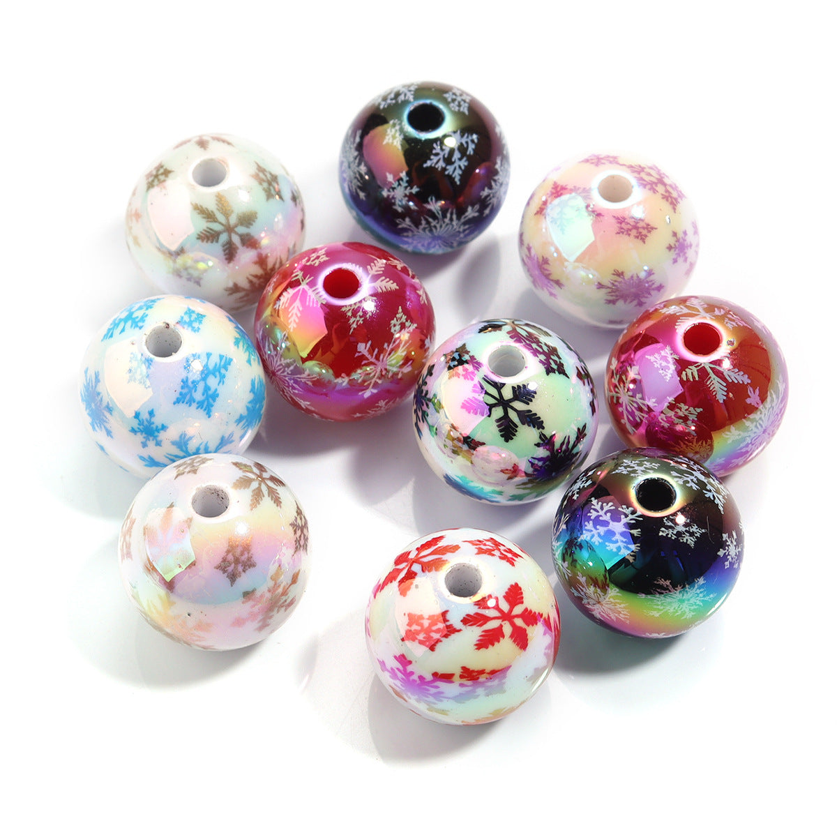 16mm Acrylic Solid Color Christmas Series Printed Straight Hole Beads | Acrylic Bead for DIY Bracelet Keychain Jewelry Making