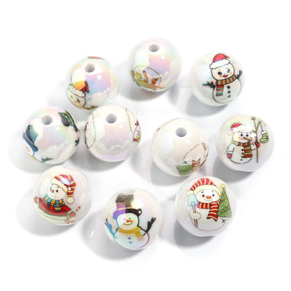 16mm Acrylic Solid Color Christmas Series Printed Straight Hole Beads - Beadable Cat