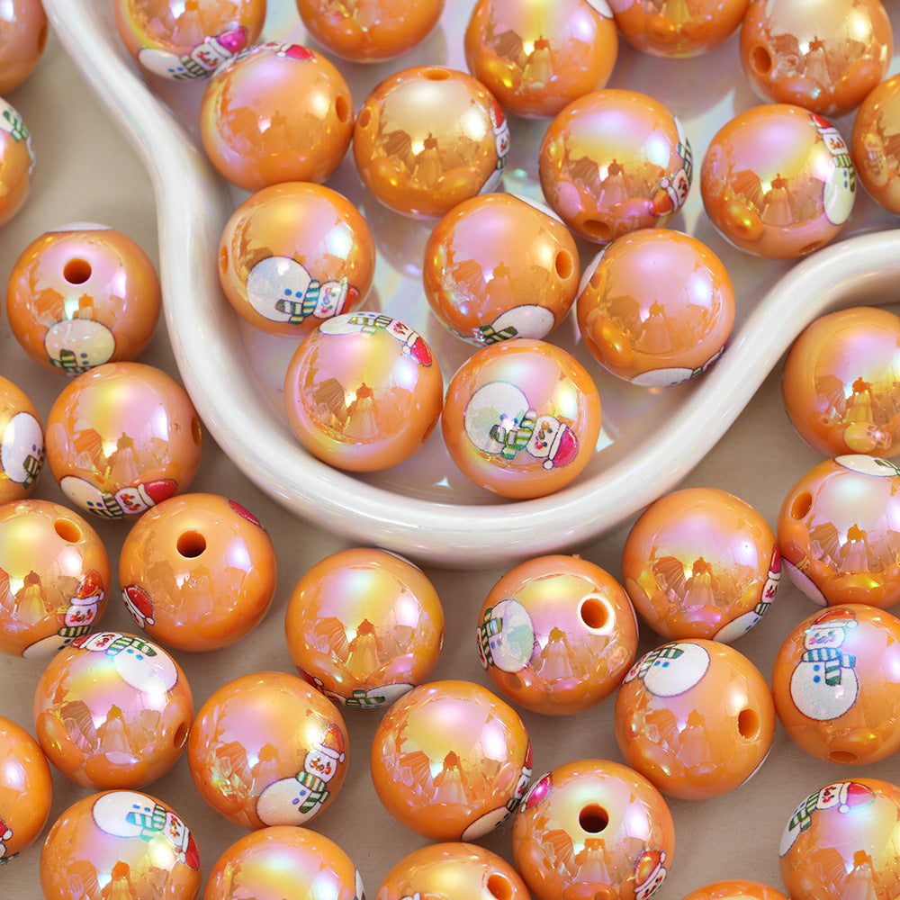 16mm Orange Christmas Snowman Acrylic Straight Hole Beads - Beadable Cat