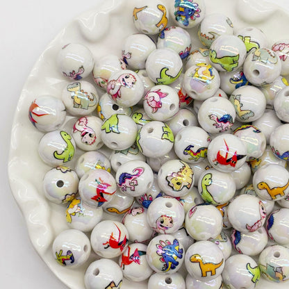 16mm Cartoon Dinosaur Print Acrylic Beads with Through Holes - Beadable Cat