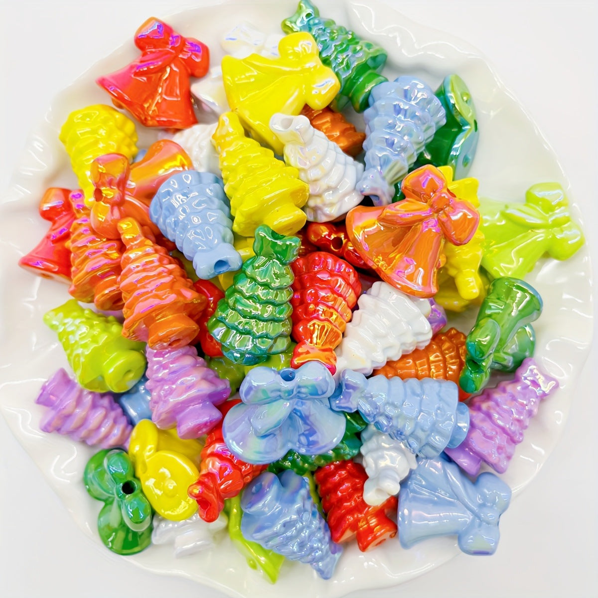 UV Colored Christmas Tree Bells Acrylic Straight-hole Beads - Beadable Cat
