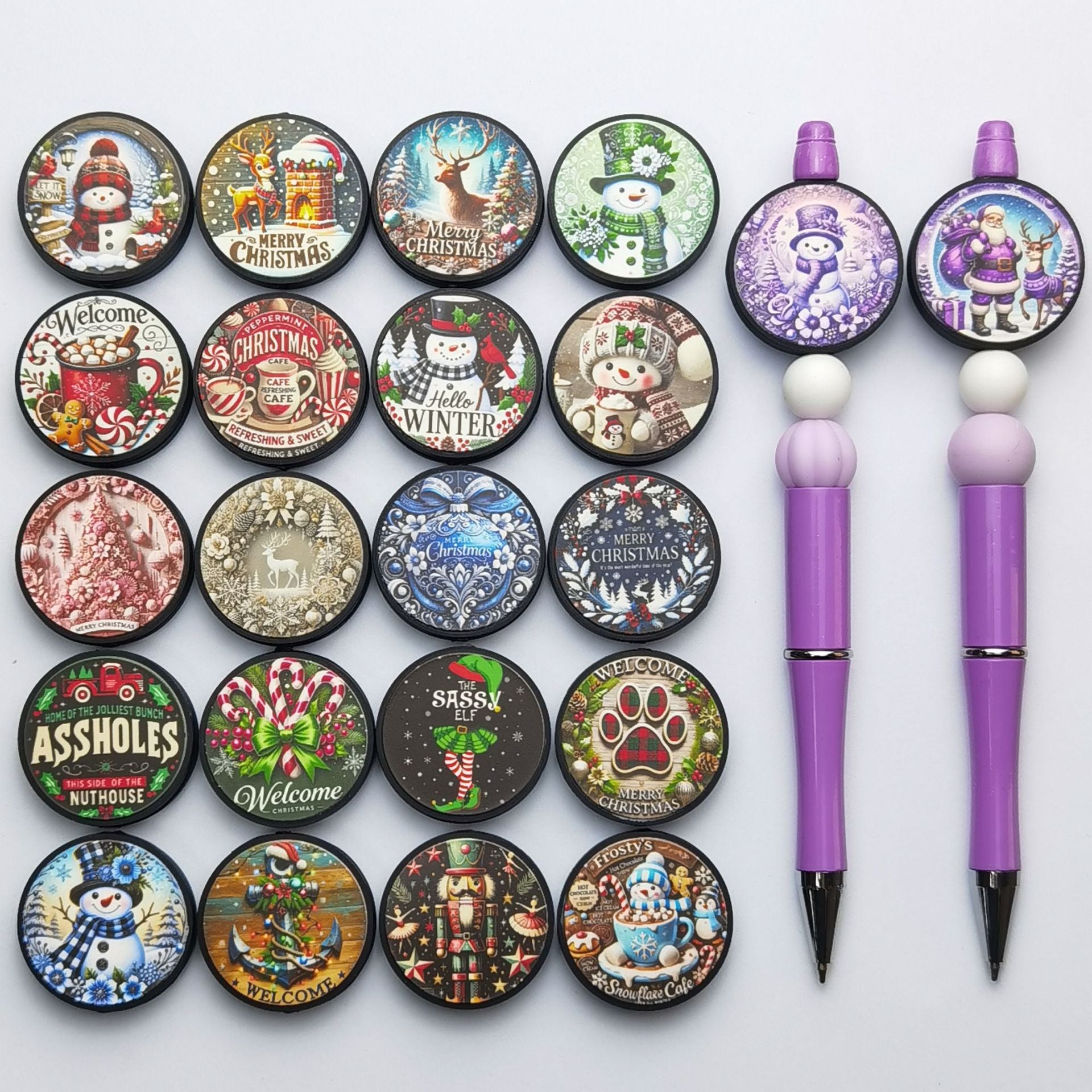 New 3D Christmas-themed Silicone Beaded Necklace with Black Trim and Print. - Beadable Cat