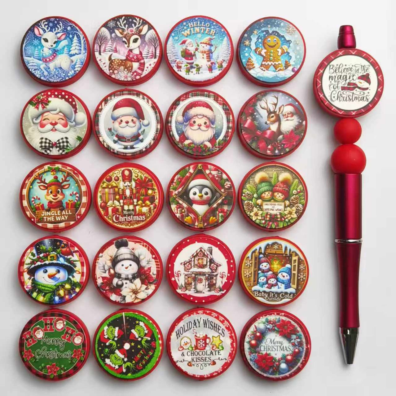 New 3D Red Christmas Cartoon Print Silicone Beaded String - Beadable Cat