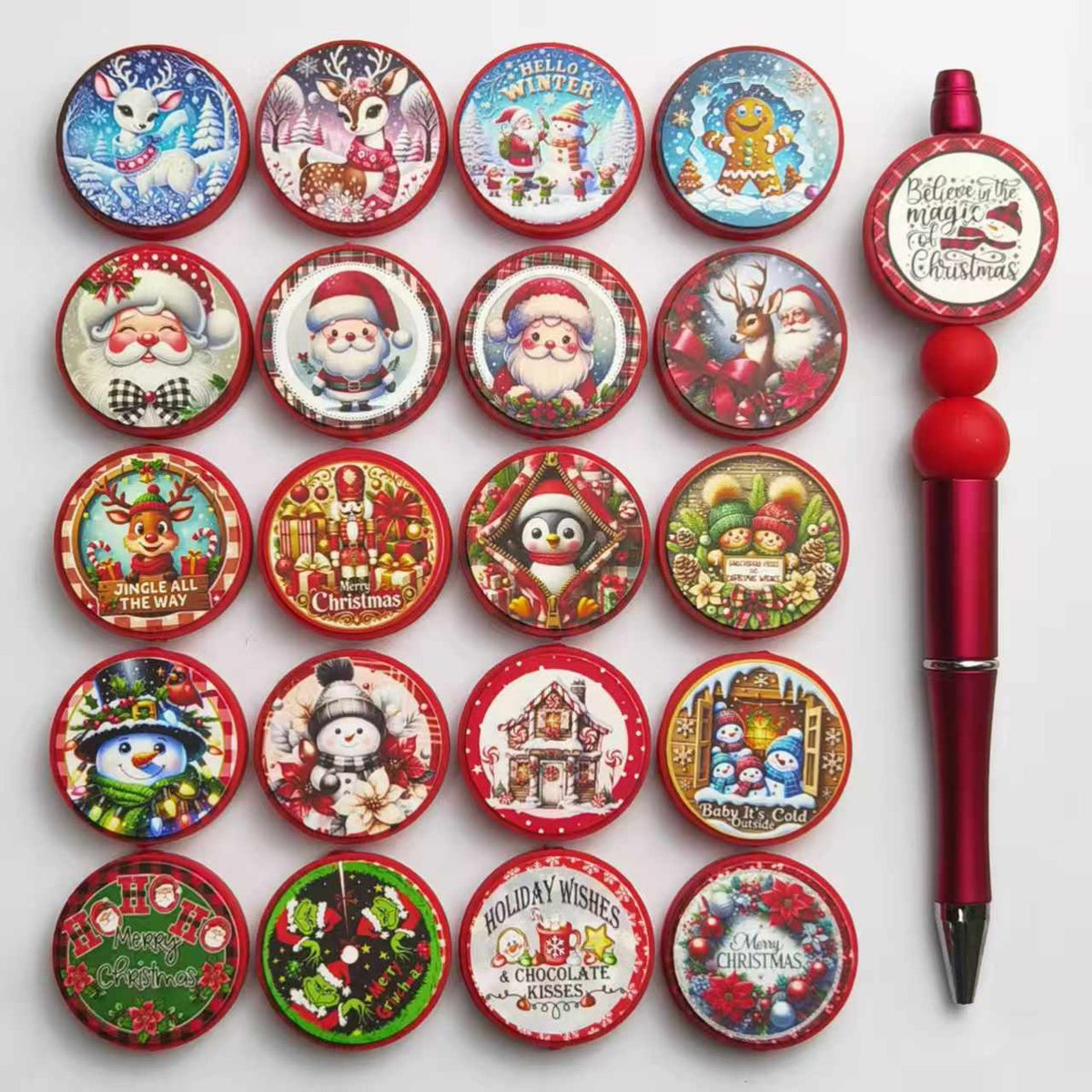 New 3D Red Christmas Cartoon Print Silicone Beaded String | Silicone Focal Bead for DIY Keychain & Pen Wrap