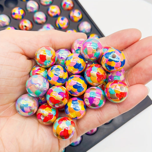 16MM UV-printed Fish Scale-shaped Acrylic Straight-hole Beads - Beadable Cat