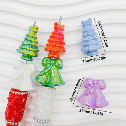 UV Colored Christmas Tree Bells Acrylic Straight-hole Beads - Beadable Cat