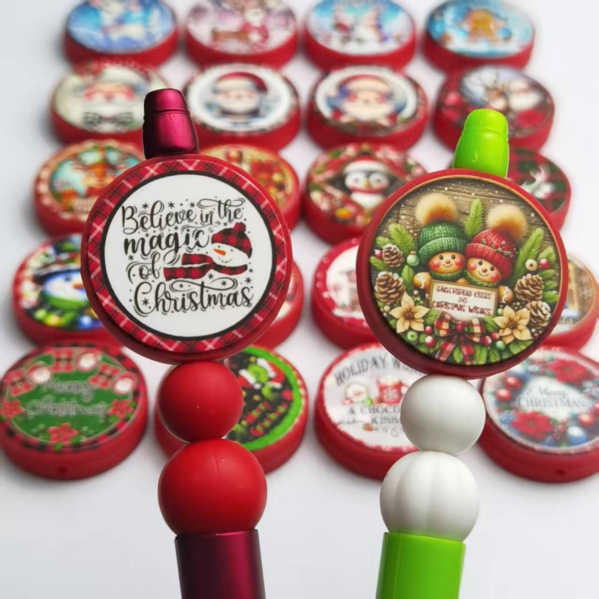 New 3D Red Christmas Cartoon Print Silicone Beaded String | Silicone Focal Bead for DIY Keychain & Pen Wrap