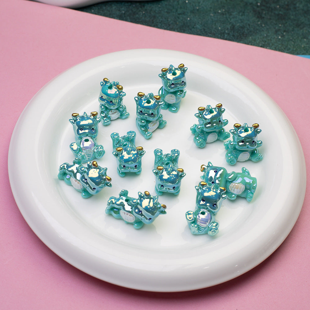 Electroplated 3D Cartoon Dragon Acrylic Straight Hole Beaded String - Beadable Cat