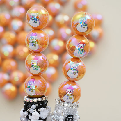 16mm Orange Christmas Snowman Acrylic Straight Hole Beads - Beadable Cat