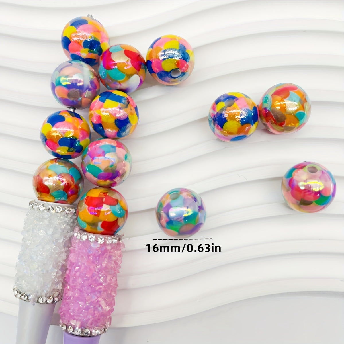 16MM UV-printed Fish Scale-shaped Acrylic Straight-hole Beads | Acrylic Bead for DIY Bracelet Keychain Jewelry Making