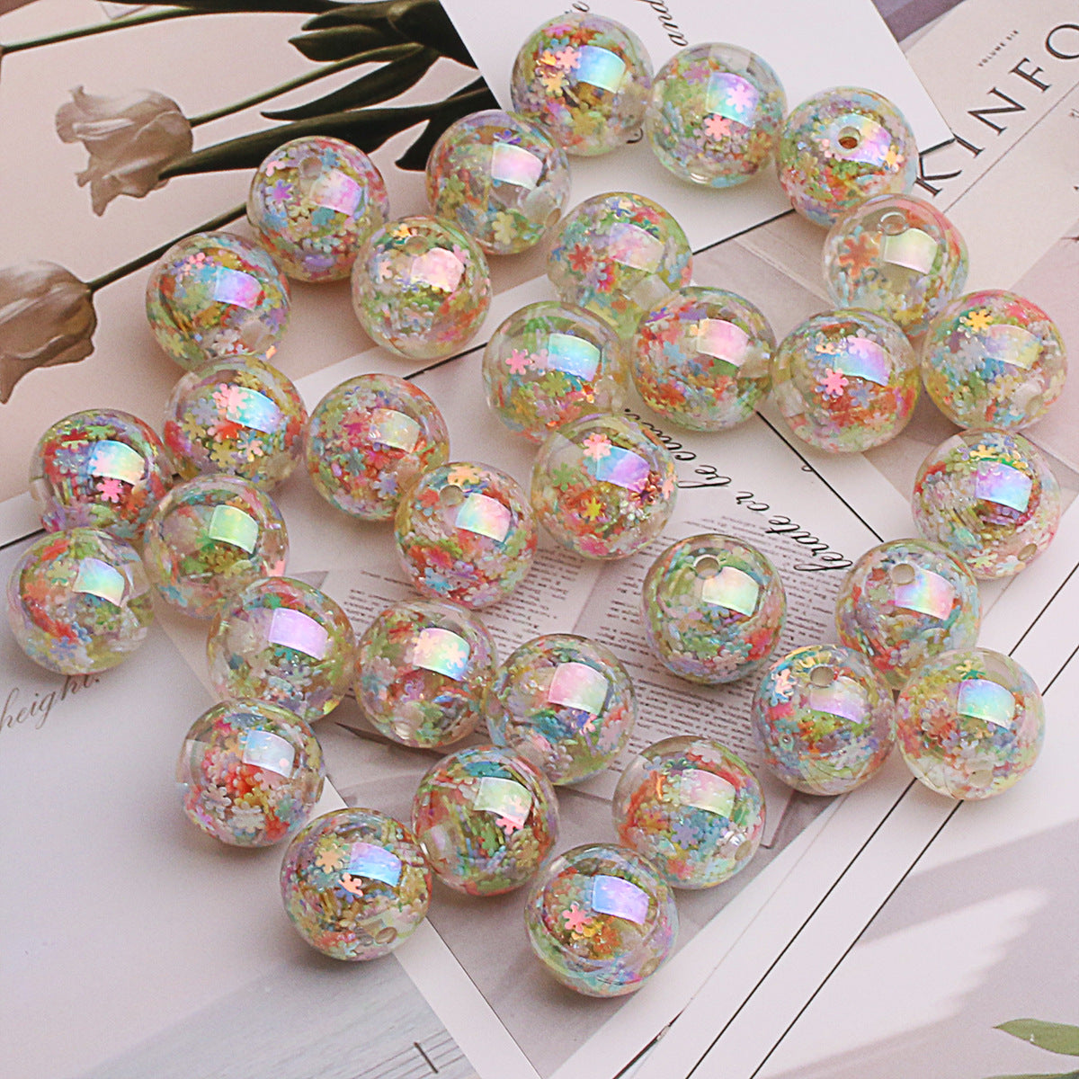 16mm Electroplated Iridescent Snowflake Rhinestone Beads with Straight Holes - Beadable Cat