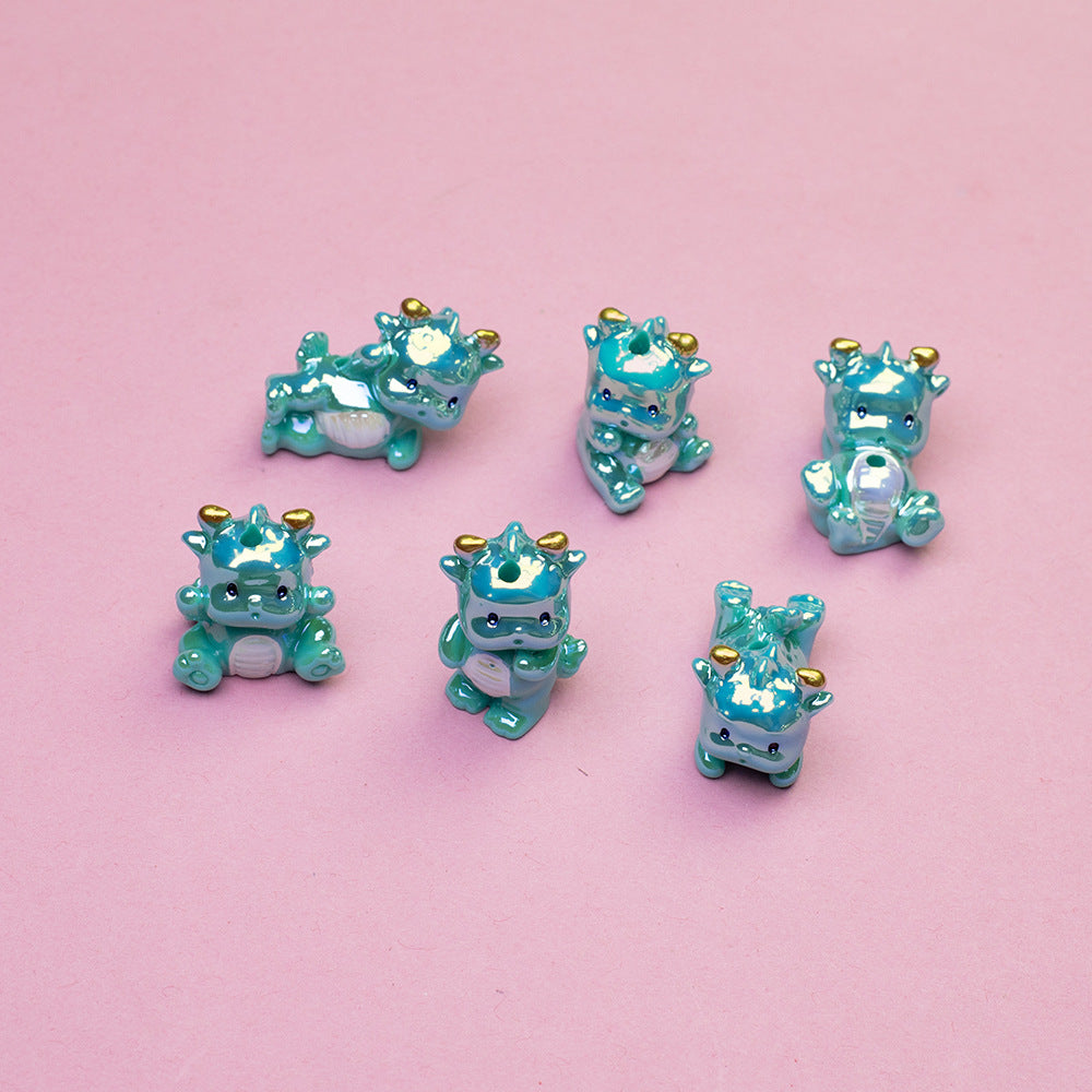 Electroplated 3D Cartoon Dragon Acrylic Straight Hole Beaded String - Beadable Cat