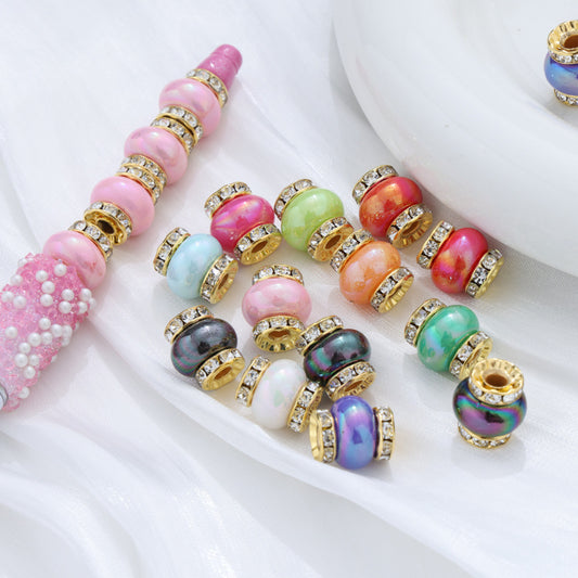 Acrylic Coated Lantern Beads Candy Ribbon with Drilled Large Hole Beads