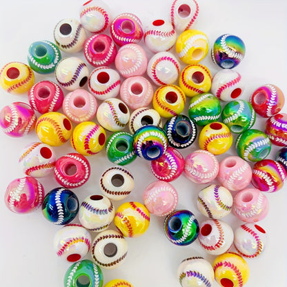 12mm UV彩色棒球圆珠亚克力直孔串珠