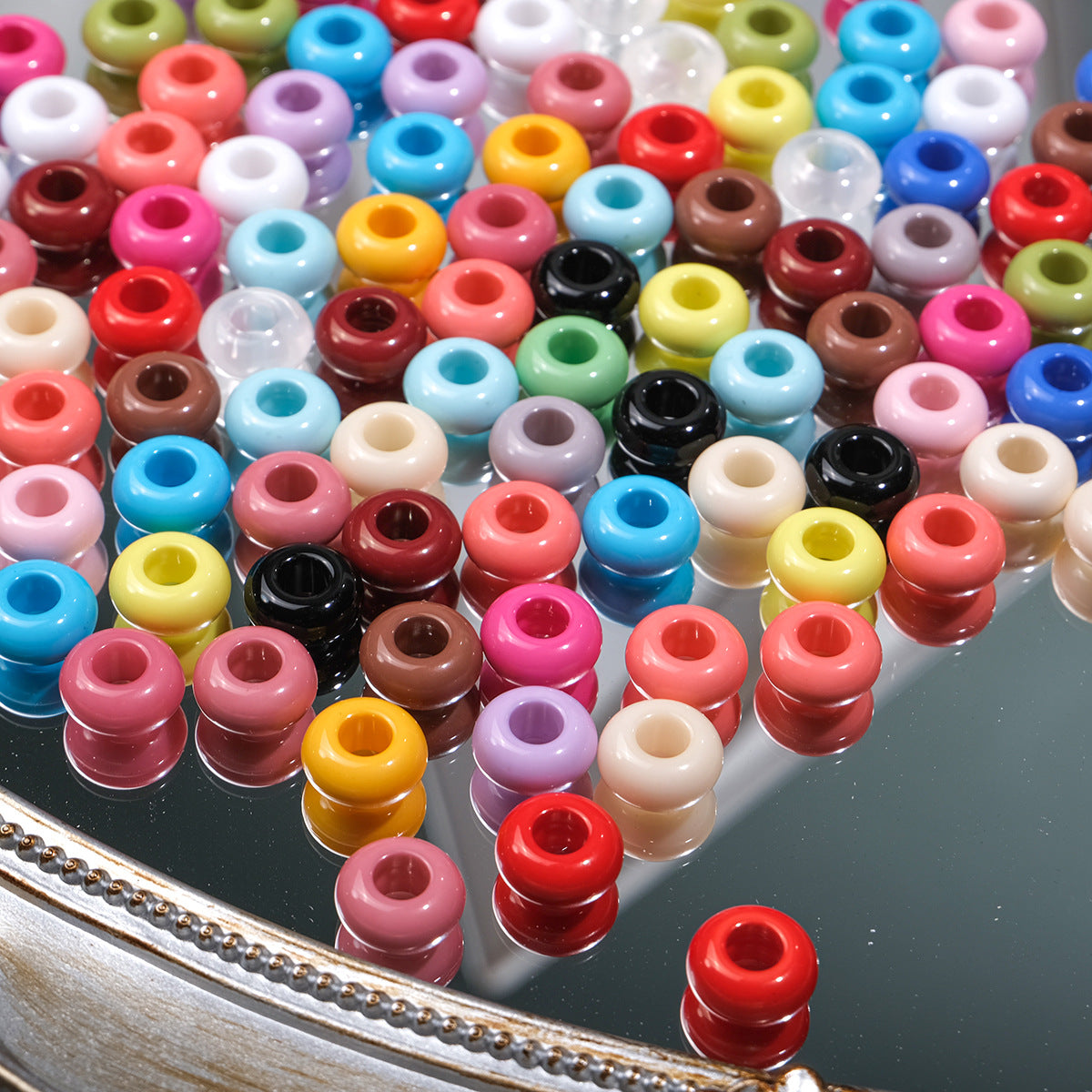 彩色甜甜圈车轮珠亚克力实色直孔串珠