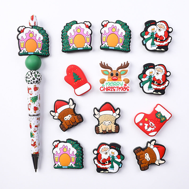 Christmas silicone beads children's cartoon Santa Claus teether beads | Silicone Bead for DIY Bracelet & Keychain Making