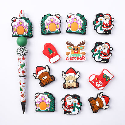 Christmas silicone beads children's cartoon Santa Claus teether beads spot snowman silicone beads