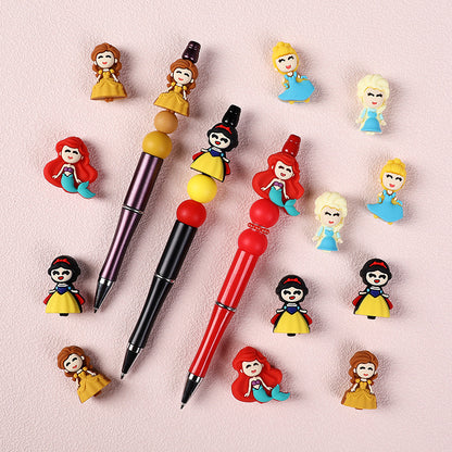 3D Princess Silicone Beads Girls Cartoon Jewelry Beaded Pen Accessories Food Grade Silicone Beads
