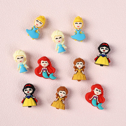3D Princess Silicone Beads Girls Cartoon Jewelry Beaded Pen Accessories Food Grade Silicone Beads