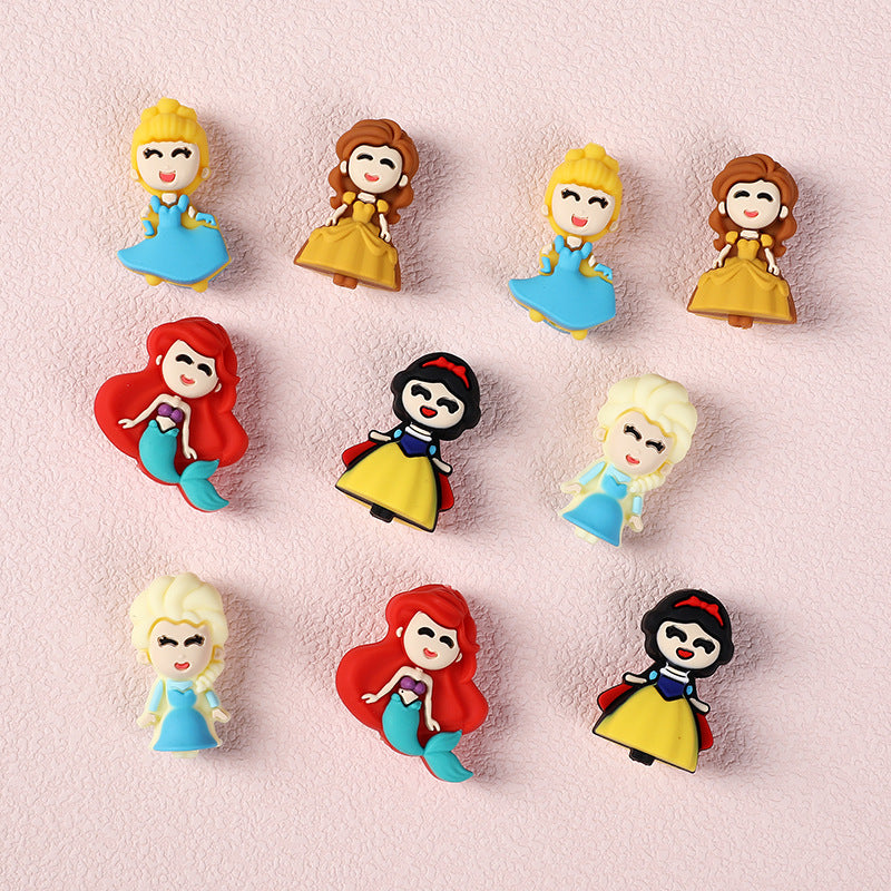 3D Princess Silicone Beads Girls Cartoon Jewelry Beaded Pen Accessories Food Grade Silicone Beads