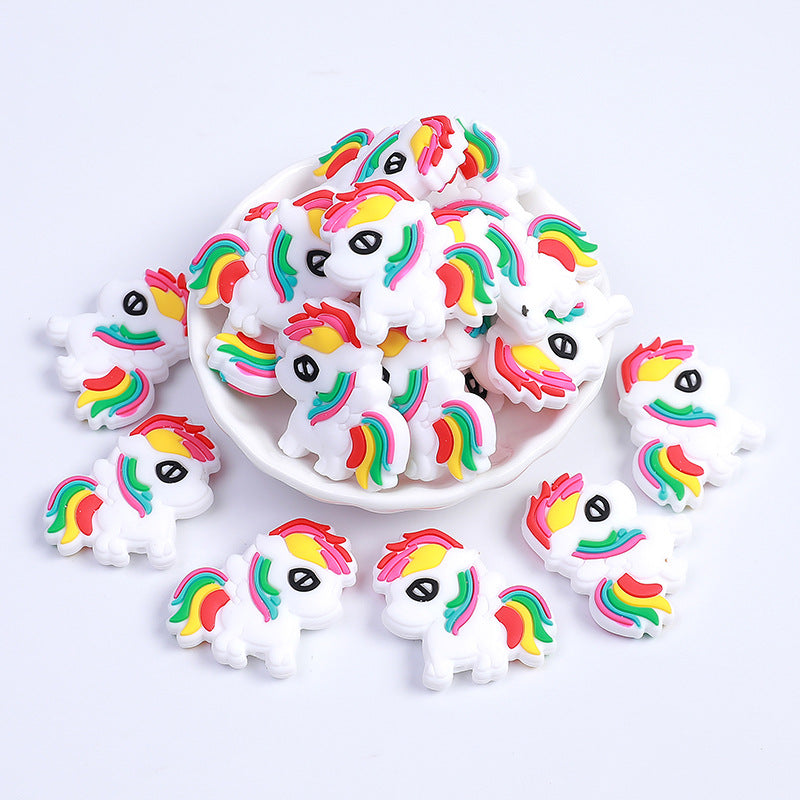 Rainbow Little White Horse Cartoon Rottweiler silicone beads puppy loose | Silicone Bead for DIY Bracelet & Keychain Making