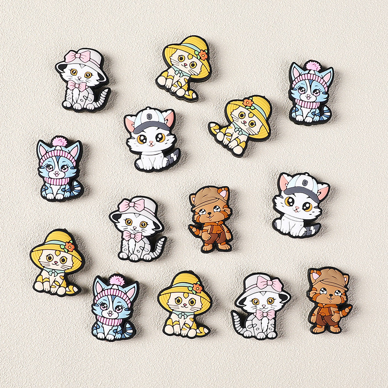 New Cute Kitten Silicone Beaded Charms Featuring Various Hats | Silicone Focal Bead for DIY Keychain & Pen Wrap