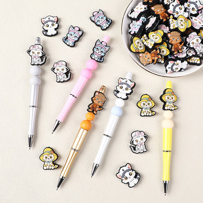New Cute Kitten Silicone Beaded Charms Featuring Various Hats | Silicone Focal Bead for DIY Keychain & Pen Wrap