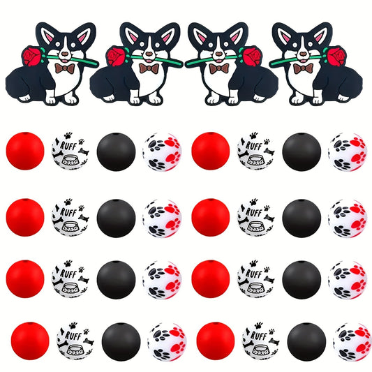 25pcs Creative Puppy-Shaped Silicone Focus Beads + Colored Watermark Beads Set