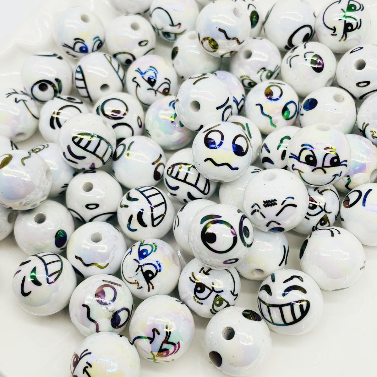 Acrylic Beads with Funny Expressions Smiley Faces Printed Round | Acrylic Bead for DIY Bracelet Keychain Jewelry Making