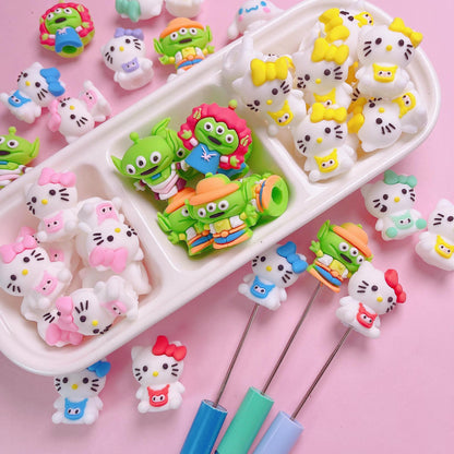 Cartoon Cinnamon Dog Cat Three-Eyed Guy Silicone Pen Cap | Silicone Focal Bead for DIY Keychain & Pen Wrap