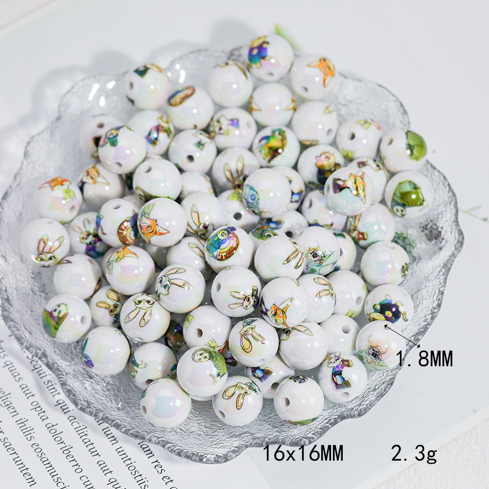 16MM New Acrylic Round Bead Nick Judy White Printed Straight Hole | Acrylic Bead for DIY Bracelet Keychain Jewelry Making