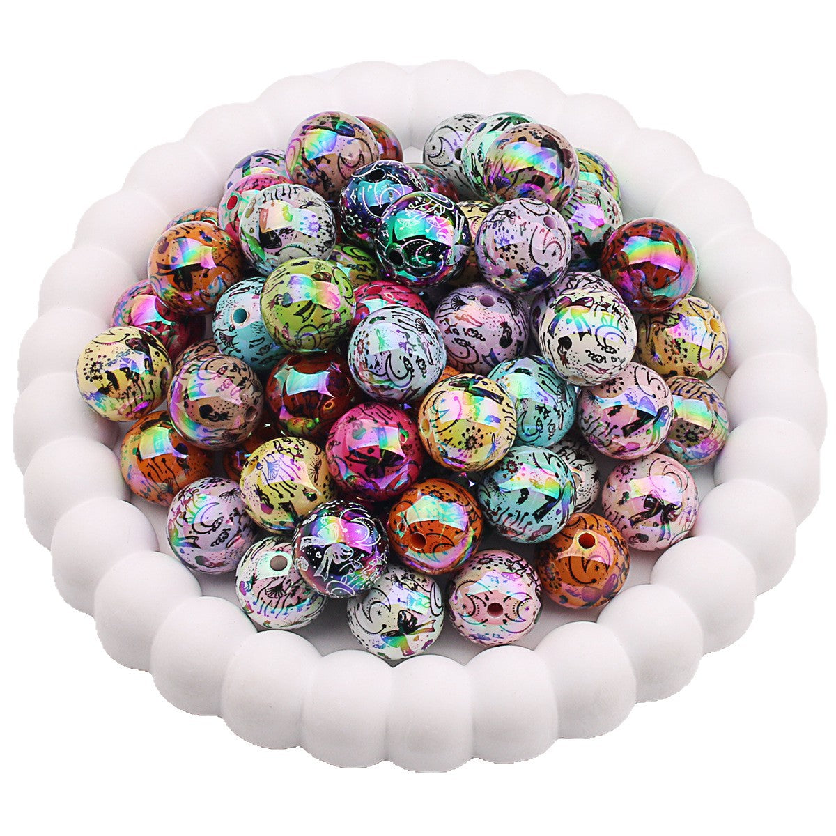 16mm Acrylic UV Moon Bow Colorful Printed Beads | Acrylic Bead for DIY Bracelet Keychain Jewelry Making