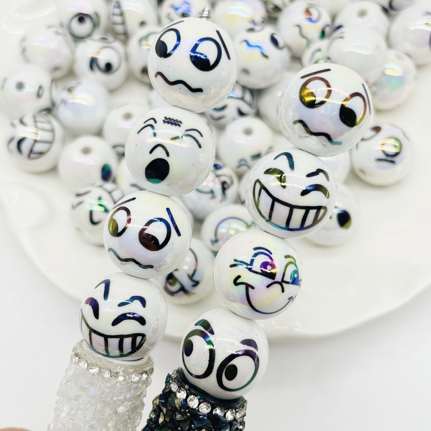 Acrylic Beads with Funny Expressions Smiley Faces Printed Round | Acrylic Bead for DIY Bracelet Keychain Jewelry Making