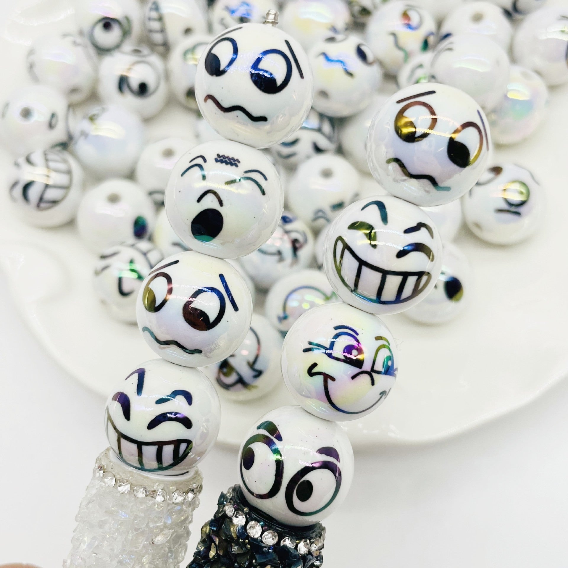 Acrylic Beads with Funny Expressions Smiley Faces Printed Round | Acrylic Bead for DIY Bracelet Keychain Jewelry Making