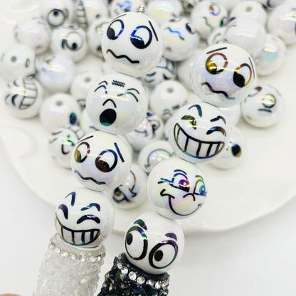 Acrylic Beads with Funny Expressions Smiley Faces Printed Round | Acrylic Bead for DIY Bracelet Keychain Jewelry Making